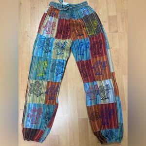 Patchwork Mushroom Striped Boho Hippie Unisex Small/Medium Festival Pants